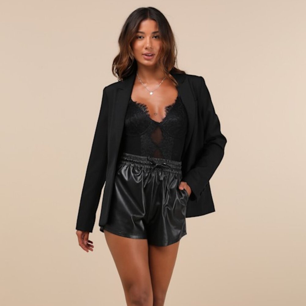 Lulus Casual Luxury Black Vegan Leather Drawstring Shorts - Size XL